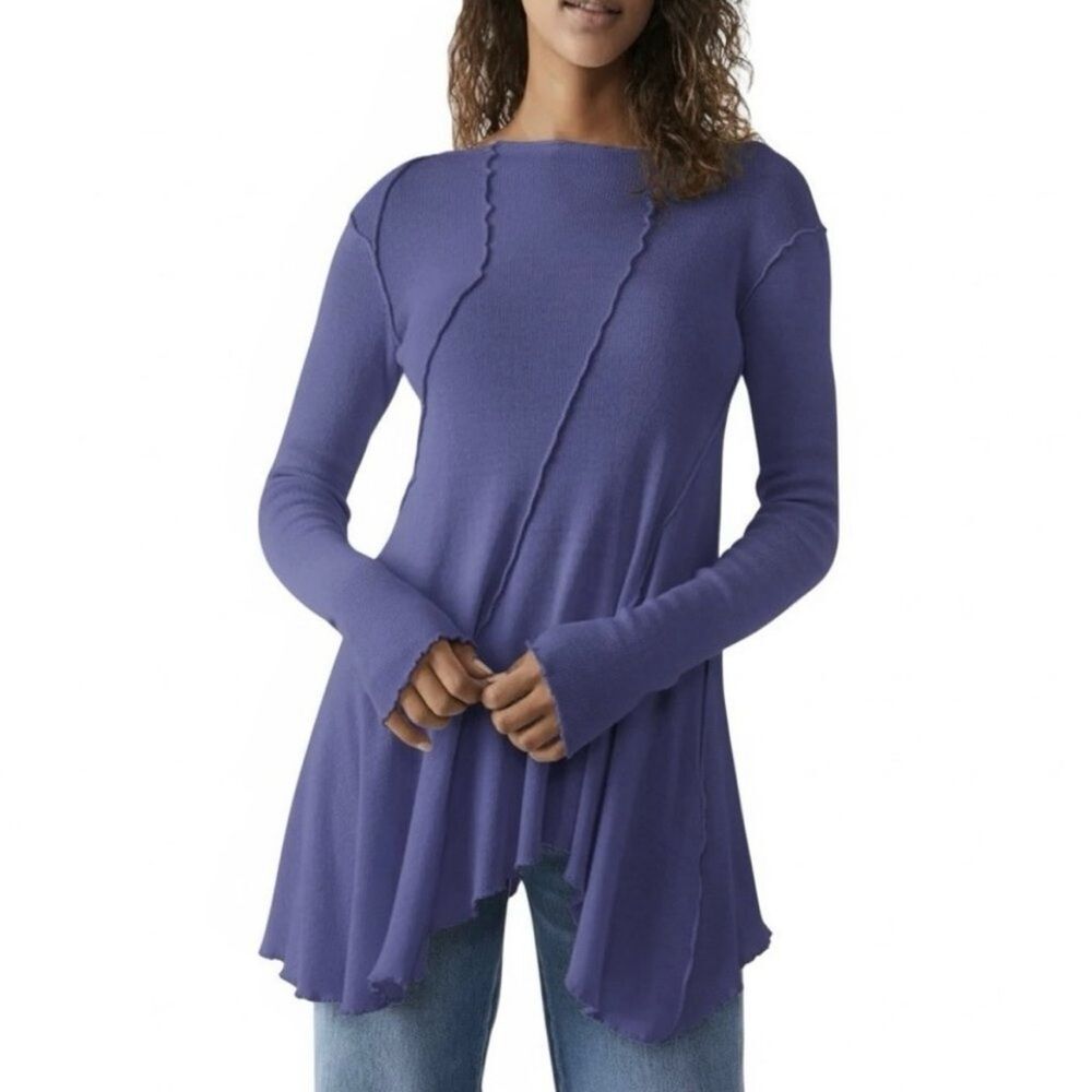 NWOT Free People Full Swing Long Sleeve Lettuce Edge Tunic Top Mini Dress
